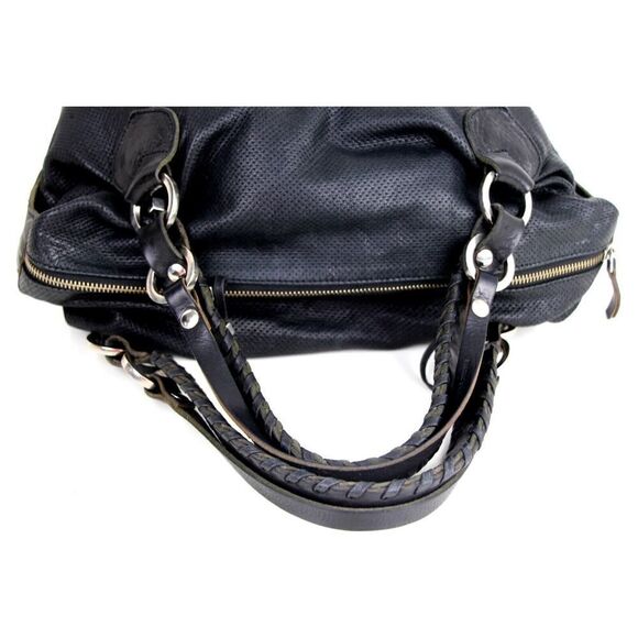 Pauric Sweeney ITALY PERFORATED BLACK GENUINE LEATHER SATCHEL HANDBAG TOTE PURSE - Picture 12 of 16